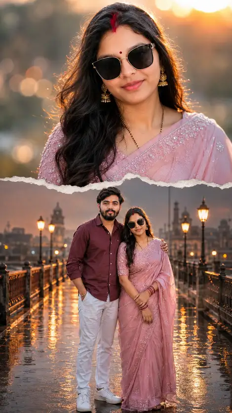 Romantic Indian Couple Double Exposure Portrait AI Prompt