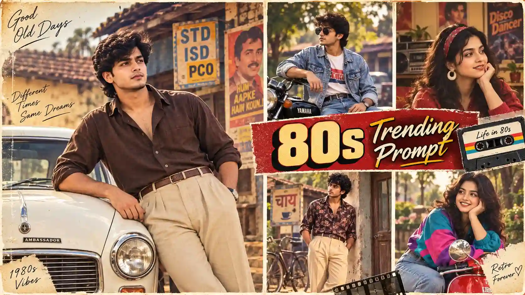 80s Look AI Photo Editing Prompt with retro vintage Indian style